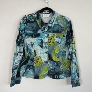 Erin London Womens Vintage Graphic Y2K Sheriff Western Stretch Jacket Medium